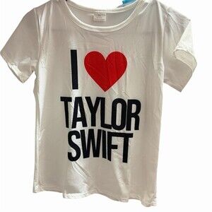 I Love Taylor Swift Graphic T-Shirt Girls White Short Sleeve Youth M